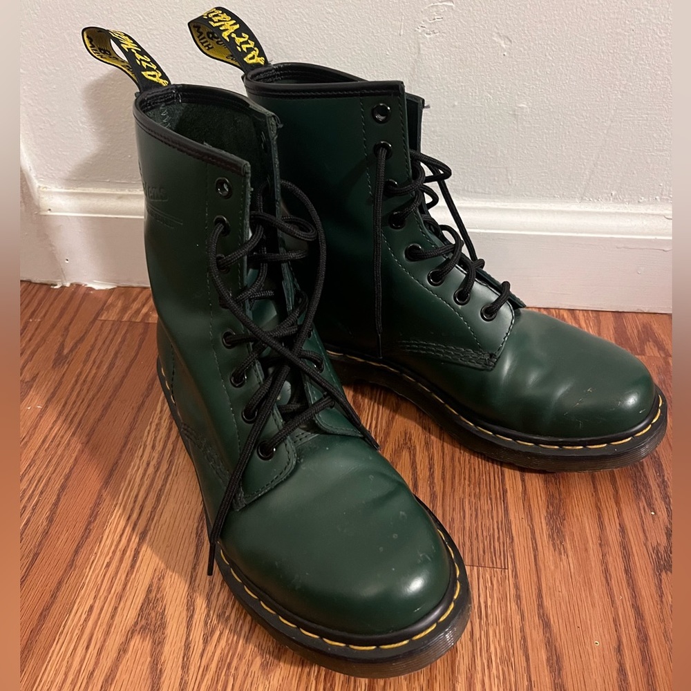 Green Dr. Martens 1460 Smooth Leather Lace Up Boots